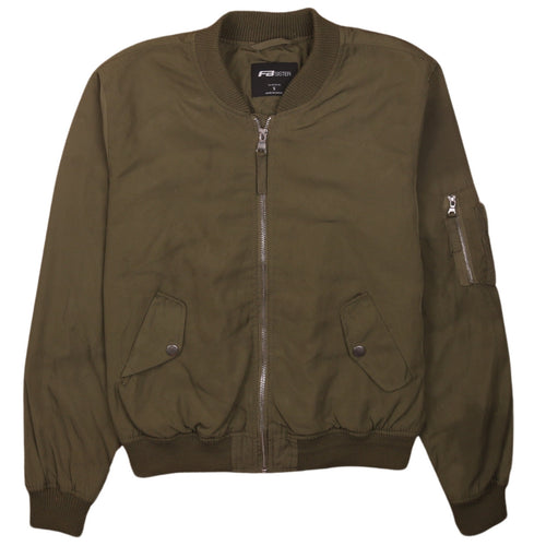 FB Sister Women's Green Bomber Jacket Size S Casual Zip Short
