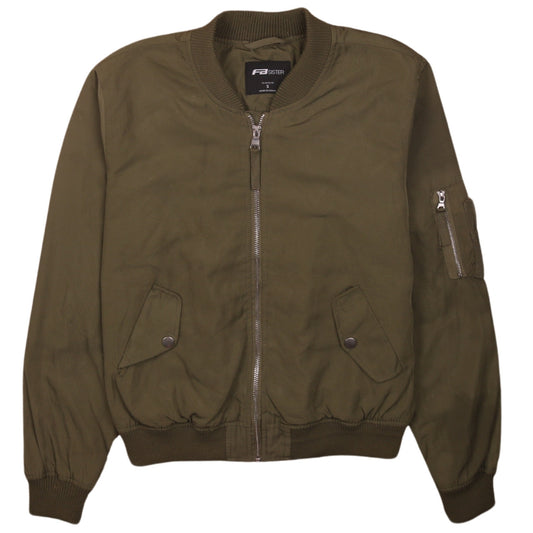 FB Sister Women's Green Bomber Jacket Size S Casual Zip Short