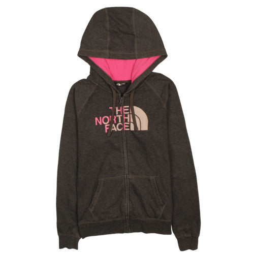 The North Face Womens Brown Full Zip Hoodie Medium Pink Logo Fleece