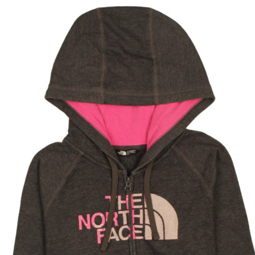 The North Face Womens Brown Full Zip Hoodie Medium Pink Logo Fleece