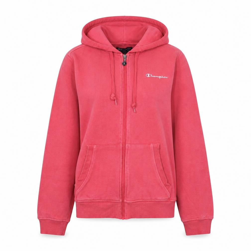 Front view of Champion women’s pink full zip hoodie medium cotton blend