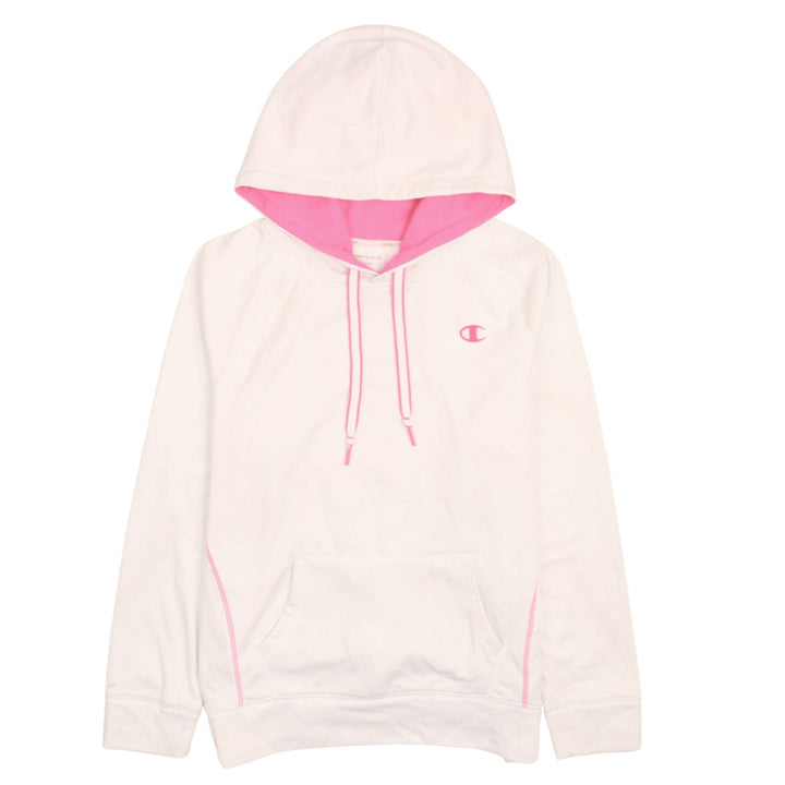 Champion Women White Pink L Pullover Hoodie Double Dry Powertrain