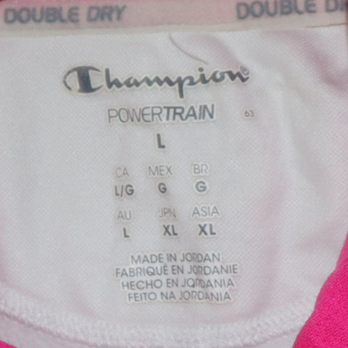 Champion Women White Pink L Pullover Hoodie Double Dry Powertrain