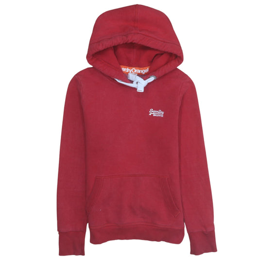 Superdry Men's Red Pullover Hoodie Size M Logo Fleece Sweatshirt