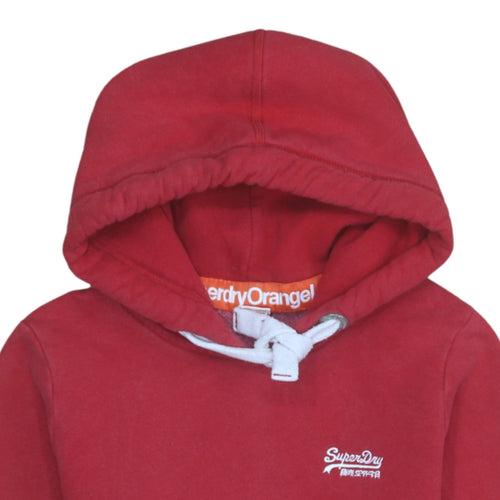 Superdry Men's Red Pullover Hoodie Size M Logo Fleece Sweatshirt