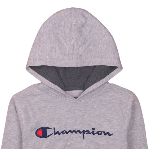 Champion Womens Grey Pullover Hoodie M Hooded Logo Sweatshirt