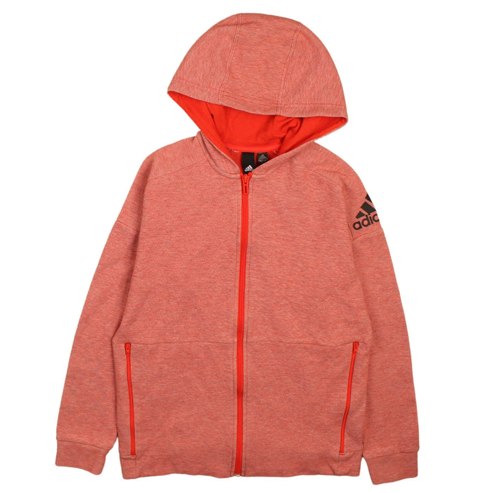 adidas Boys Red Full Zip Hoodie 13-14 Years Sports Logo Lightweight Top