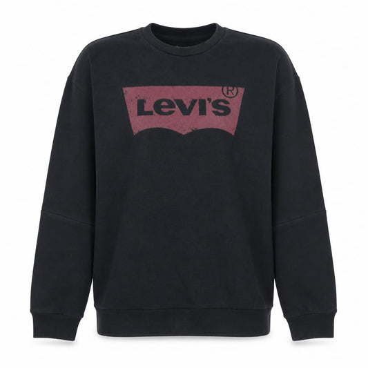 Front view of Levi's Men's Black Crew Neck Pullover Sweatshirt, size S, Classic Logo