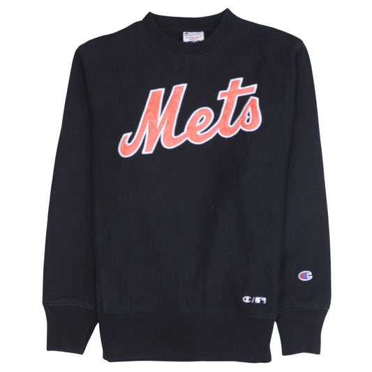 Champion Mens Black Mets Sweatshirt Medium Pullover Crew Neck Sports