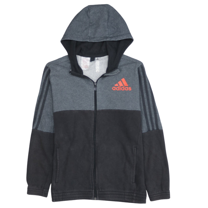 Adidas Boys Grey Black Full Zip Hoodie 13-14 Years Classic Sportswear