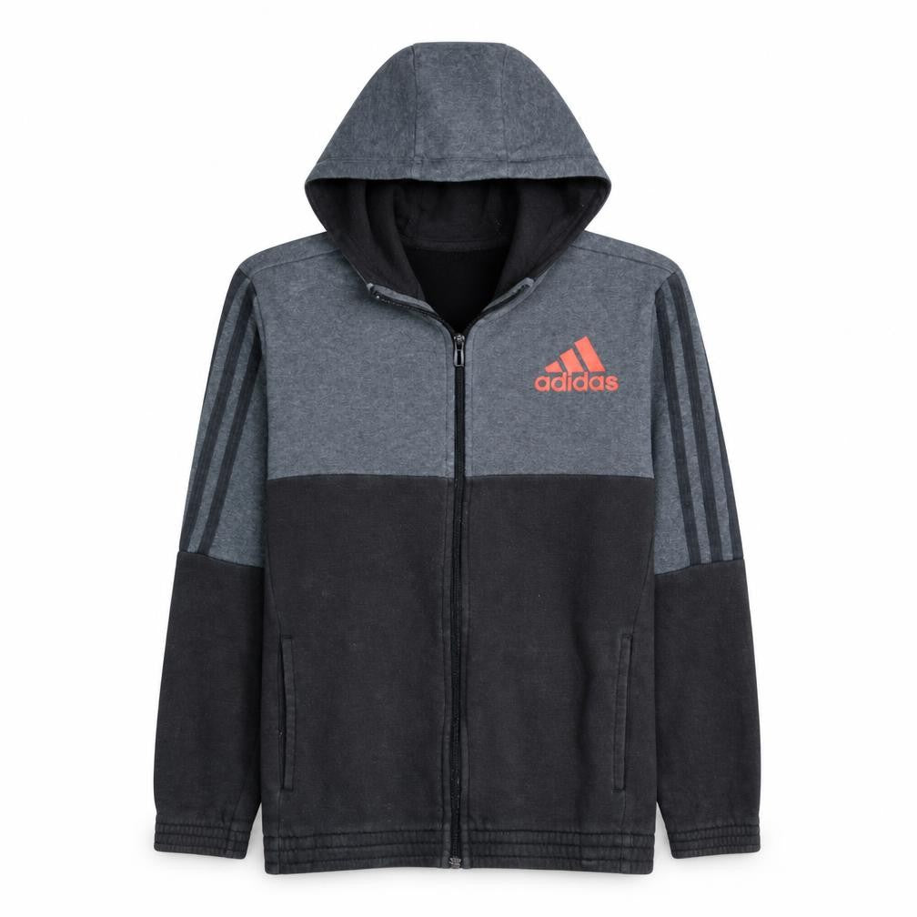Adidas Boys Grey Black Full Zip Hoodie 13-14 Years Classic Sportswear