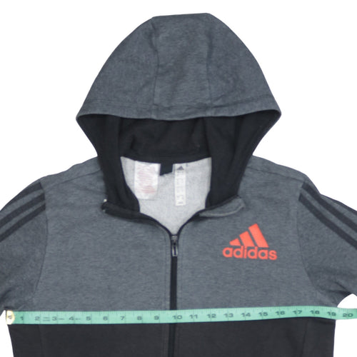 Adidas Boys Grey Black Full Zip Hoodie 13-14 Years Classic Sportswear