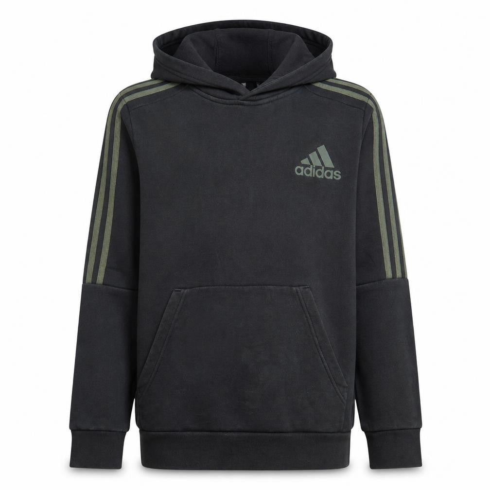 Front view of Adidas Teens Black Pullover Hoodie 164 Fleece Sportswear