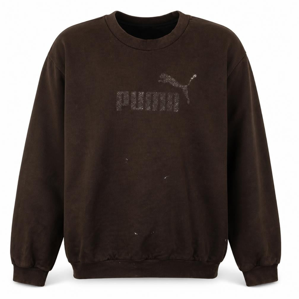 Front view of Puma Men's Brown XL Pullover Sweatshirt Crew Neck Logo Sportswear