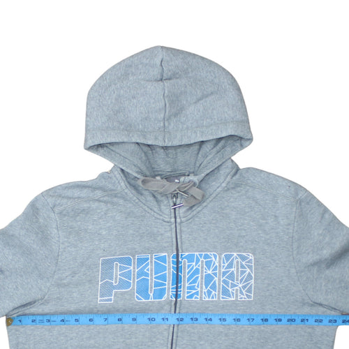 Puma Mens Grey Full Zip Hoodie Size L Sports Graphic Sweatshirt