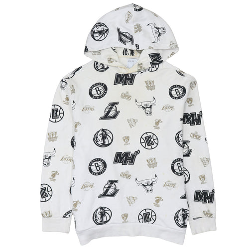 Bershka Men’s White NBA Pullover Hoodie Size S Graphic Print