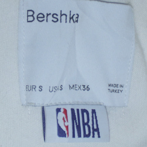 Bershka Men’s White NBA Pullover Hoodie Size S Graphic Print