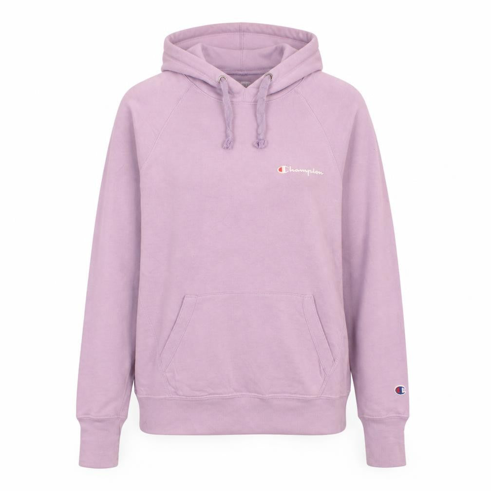 Front view of Champion women’s lilac pullover hoodie xs hooded sweatshirt