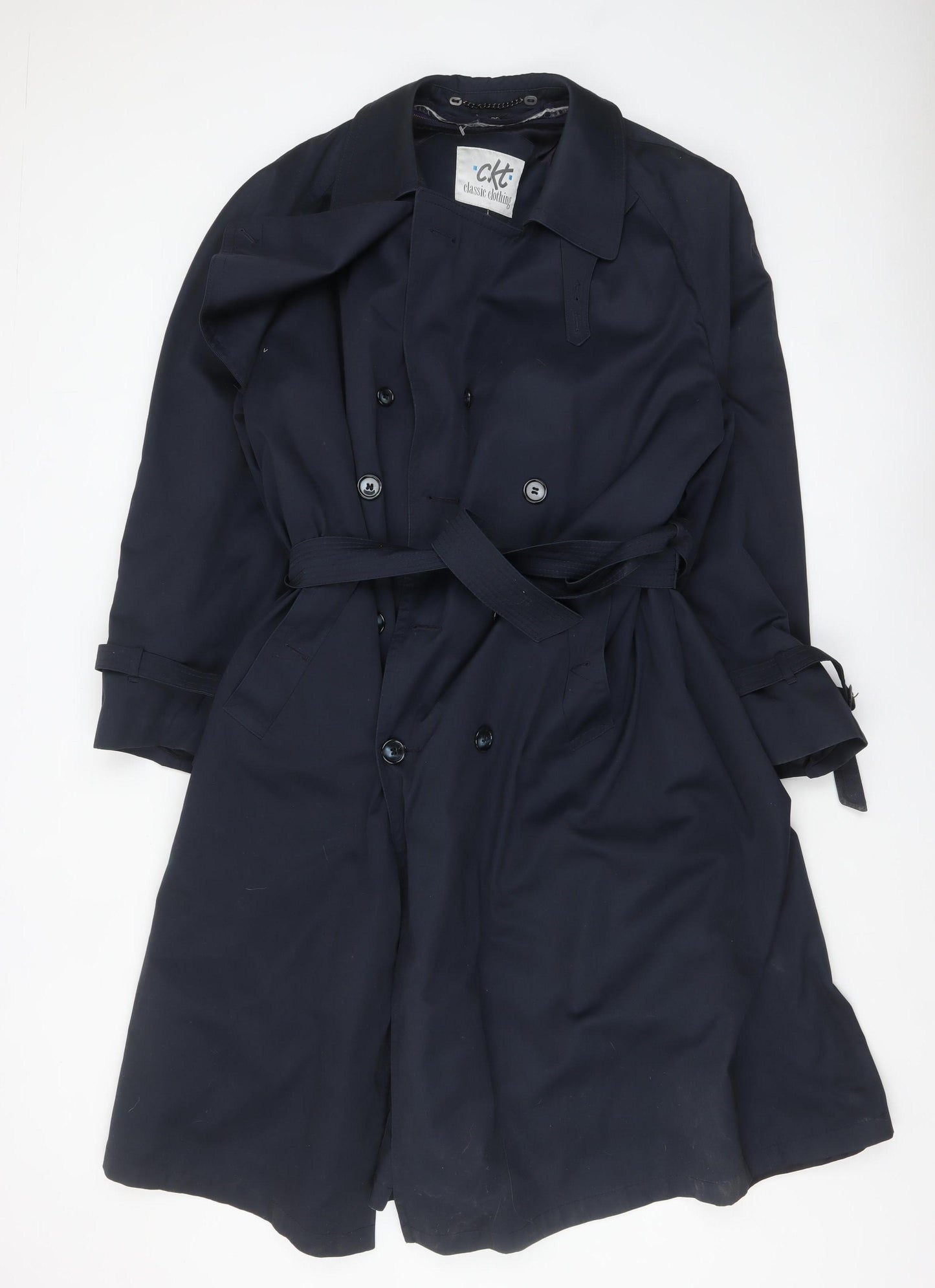 ckt Classic Clothing Women's Blue Belted Trench Coat Size 10