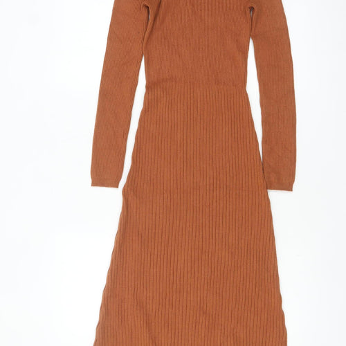 Marks and Spencer Women Brown Knit Roll Neck Bodycon Midi Dress S