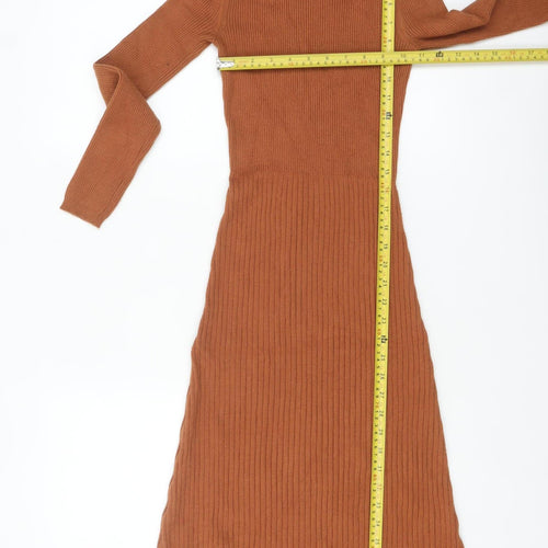 Marks and Spencer Women Brown Knit Roll Neck Bodycon Midi Dress S