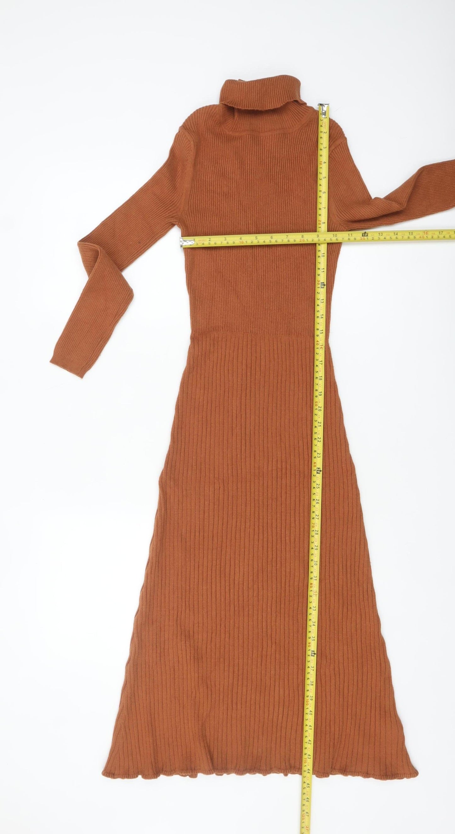 Marks and Spencer Women Brown Knit Roll Neck Bodycon Midi Dress S