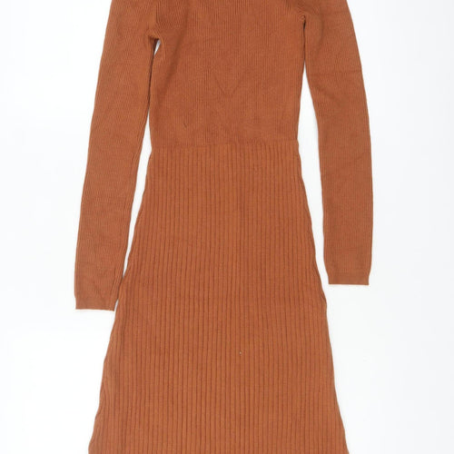 Marks and Spencer Women Brown Knit Roll Neck Bodycon Midi Dress S