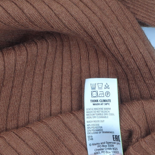 Marks and Spencer Women Brown Knit Roll Neck Bodycon Midi Dress S