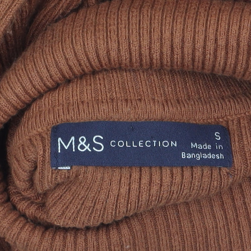 Marks and Spencer Women Brown Knit Roll Neck Bodycon Midi Dress S