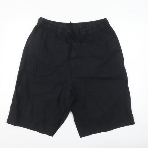ZARA Men Black Linen Blend Drawstring Chino Shorts XL