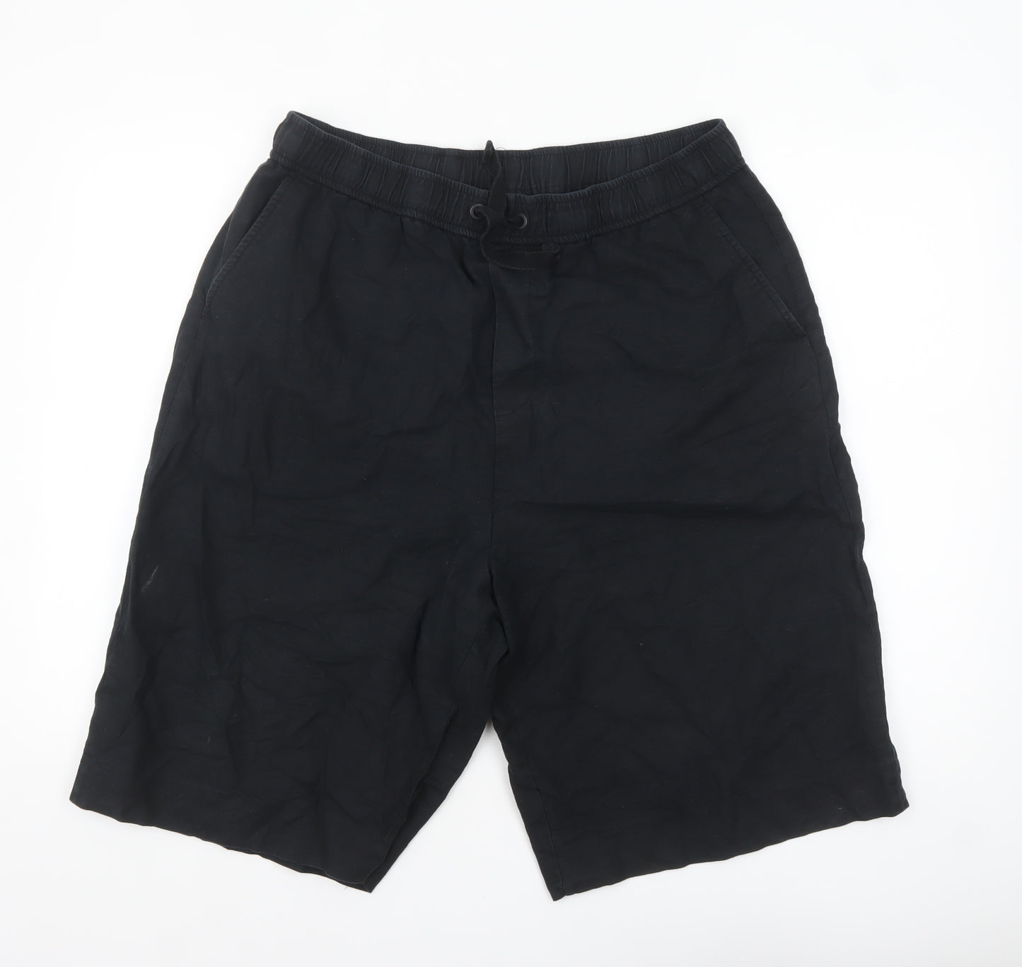 ZARA Men Black Linen Blend Drawstring Chino Shorts XL