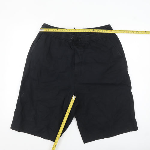 ZARA Men Black Linen Blend Drawstring Chino Shorts XL