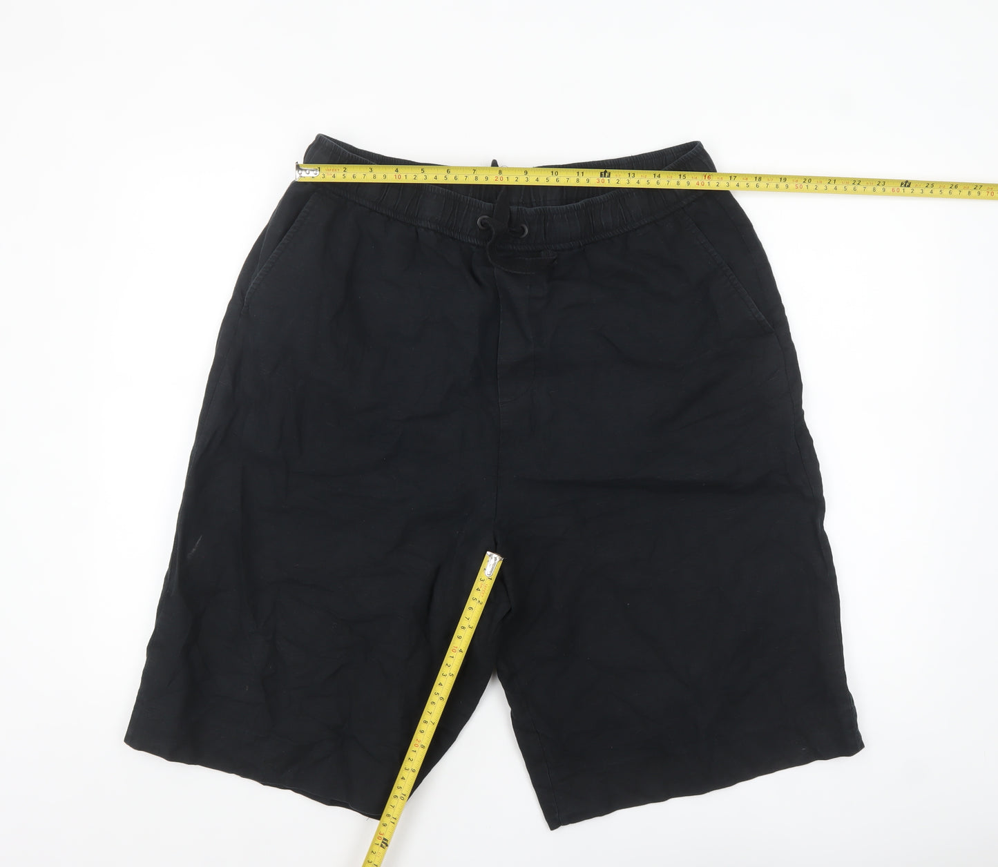 ZARA Men Black Linen Blend Drawstring Chino Shorts XL