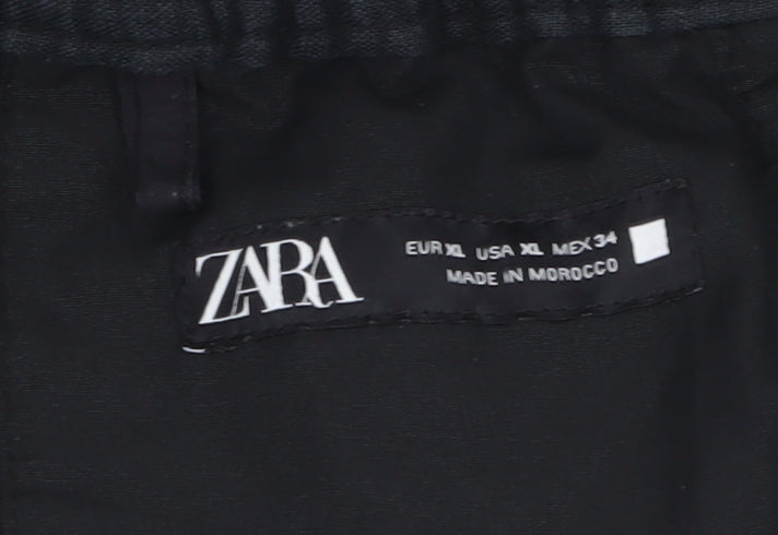 ZARA Men Black Linen Blend Drawstring Chino Shorts XL