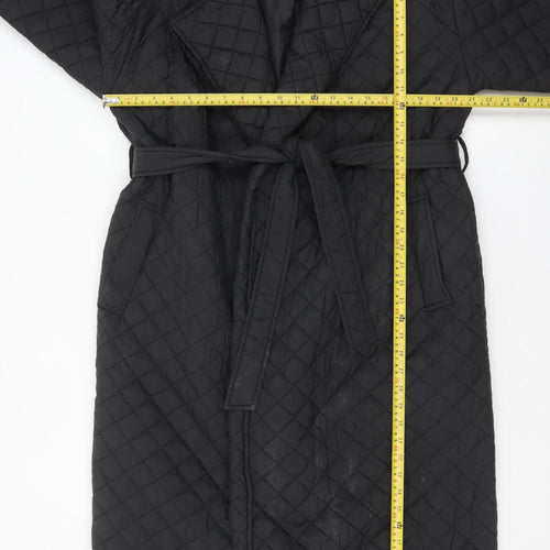 Urban Bliss Women Black Long Quilted Belted Coat UK 12