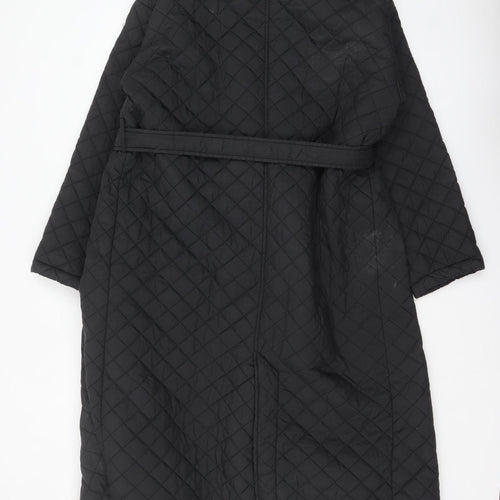 Urban Bliss Women Black Long Quilted Belted Coat UK 12