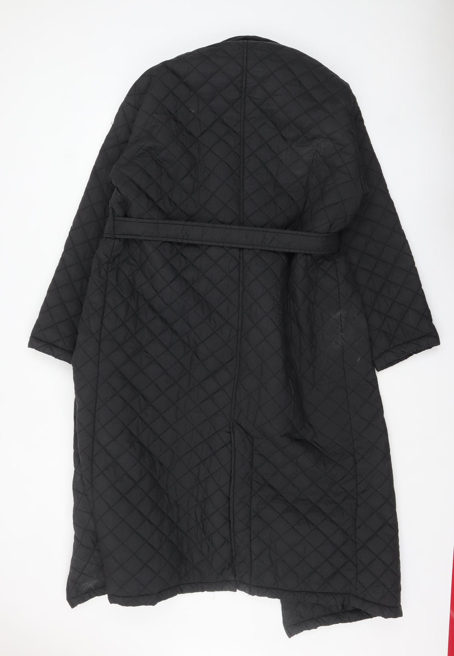 Urban Bliss Women Black Long Quilted Belted Coat UK 12