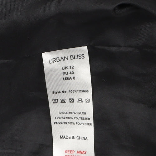 Urban Bliss Women Black Long Quilted Belted Coat UK 12