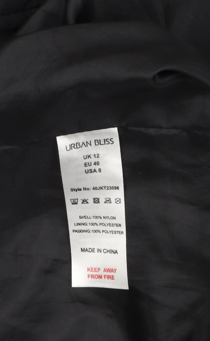 Urban Bliss Women Black Long Quilted Belted Coat UK 12