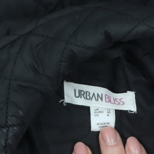 Urban Bliss Women Black Long Quilted Belted Coat UK 12