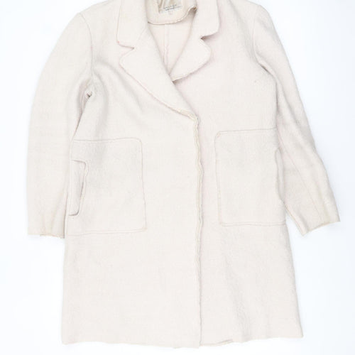 Zara Women Ivory Wool Blend Mid-Length Overcoat Size 12