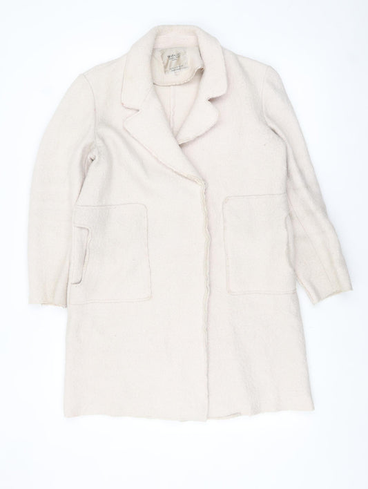 Zara Women Ivory Wool Blend Mid-Length Overcoat Size 12