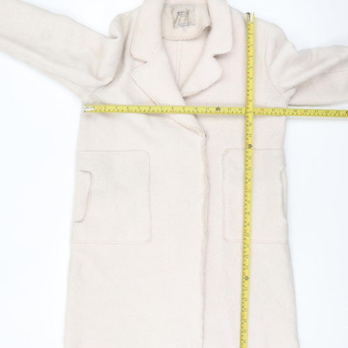 Zara Women Ivory Wool Blend Mid-Length Overcoat Size 12