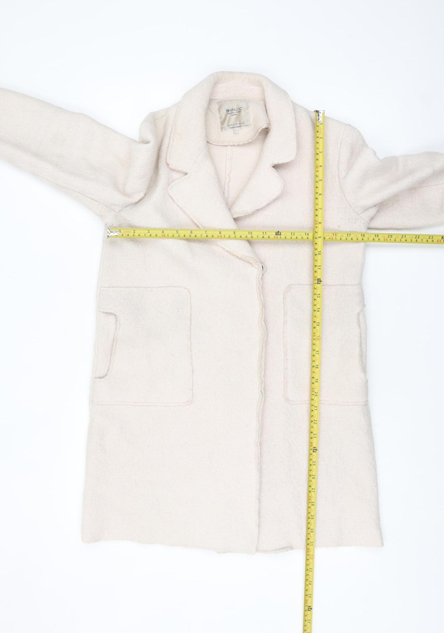 Zara Women Ivory Wool Blend Mid-Length Overcoat Size 12