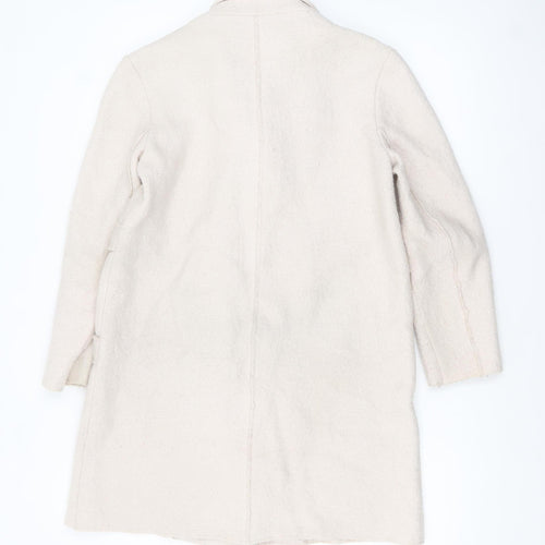 Zara Women Ivory Wool Blend Mid-Length Overcoat Size 12