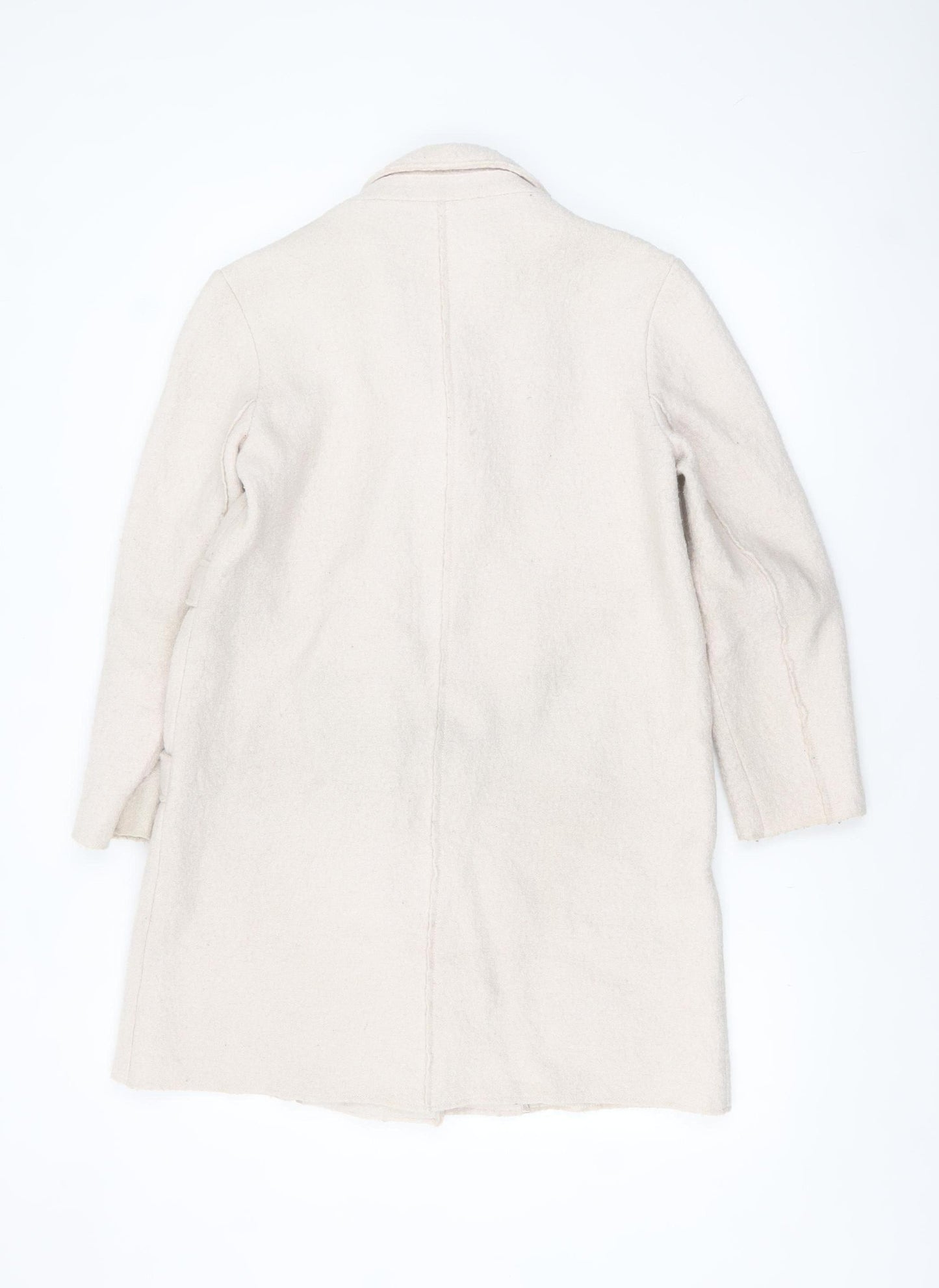 Zara Women Ivory Wool Blend Mid-Length Overcoat Size 12