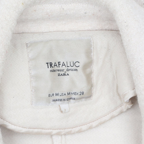 Zara Women Ivory Wool Blend Mid-Length Overcoat Size 12