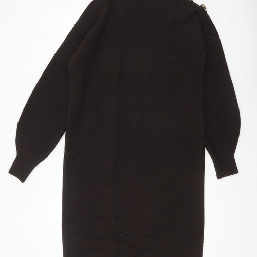 Next Women’s Black Jumper Dress Size S Wool Blend High Neck Button Detail