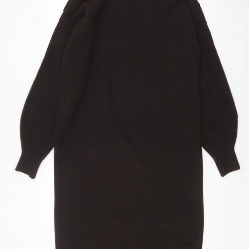 Next Women’s Black Jumper Dress Size S Wool Blend High Neck Button Detail