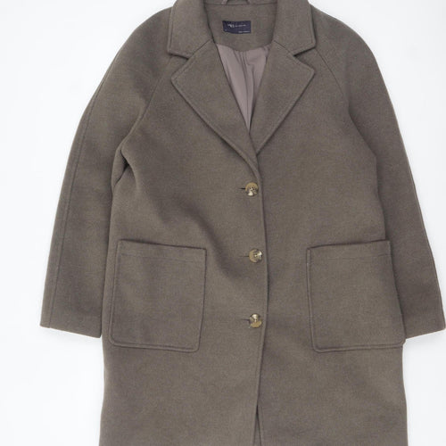 Marks and Spencer Womens Brown Mid-Length Button Overcoat Size 14